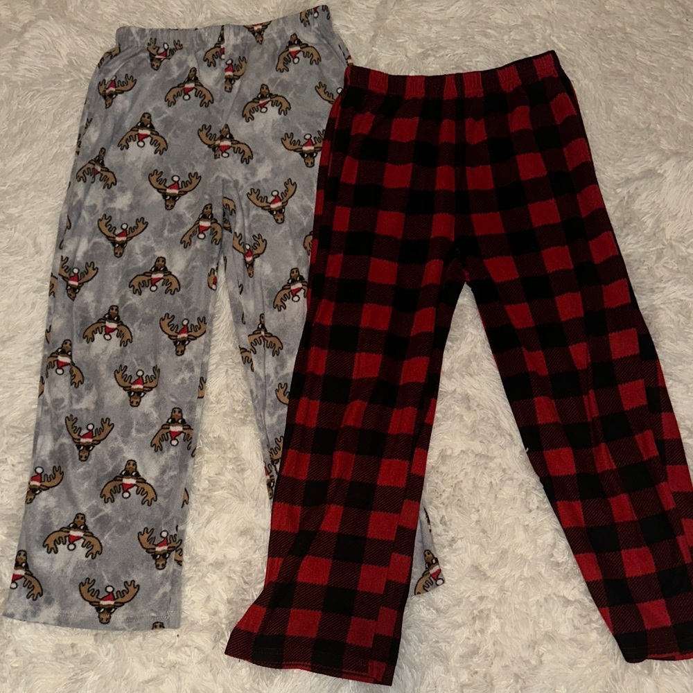Cuddl Duds Kids Pajama Bottoms - Red Plaid and Gray Reindeer
